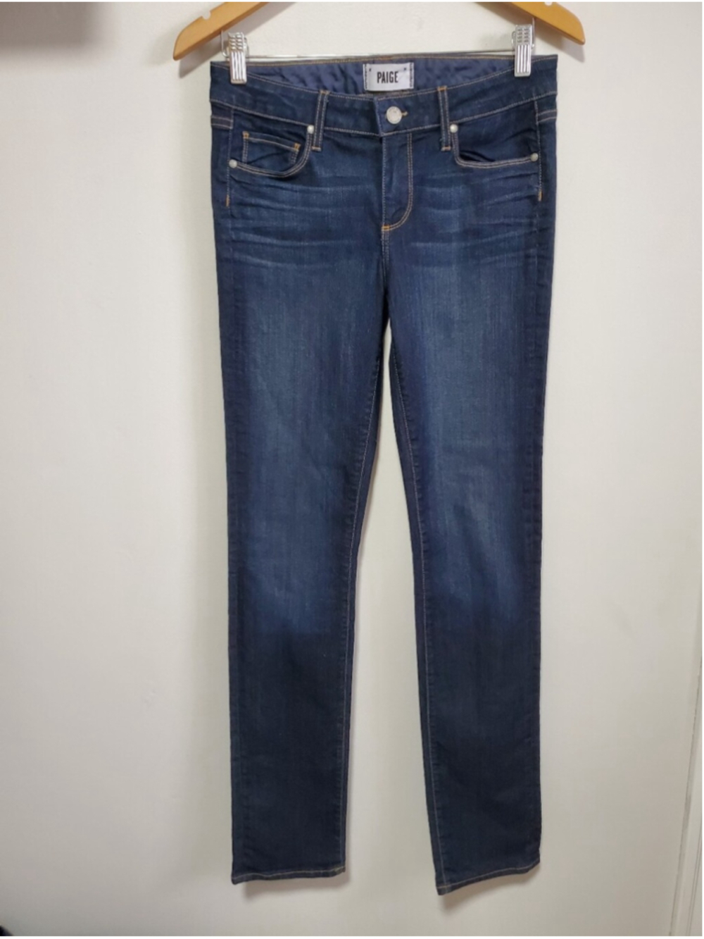 PAIGE Skyline Straight 34" Jeans Stream Dark Blue Wash Sz 28 Mid-Rise Stretch - Picture 2 of 14